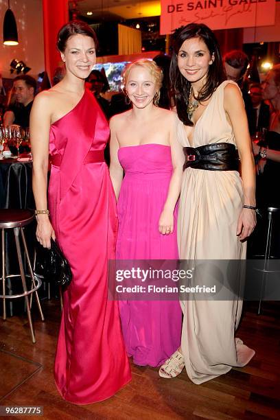 Actresses Jessica Schwarz, Anna Maria Muehe and Nadine Warmuth attend the Goldene Kamera 2010 Award at the Axel Springer Verlag on January 30, 2010...