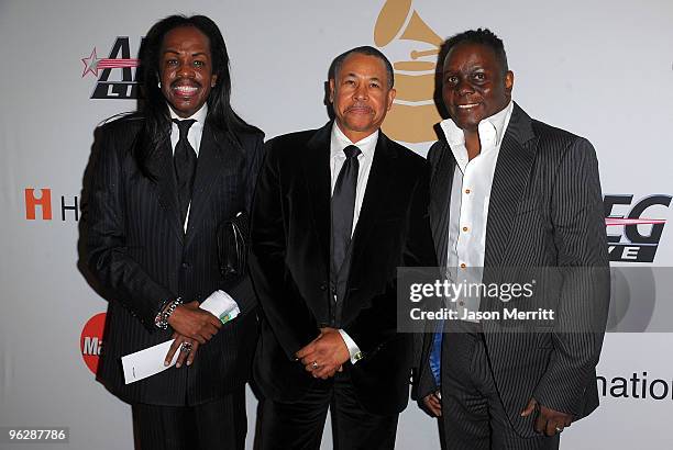 Verdine White, Ralph Johnson and Philip Bailey of Earth, Wind & Fire arrive at the 52nd Annual GRAMMY Awards - Salute To Icons Honoring Doug Morris...