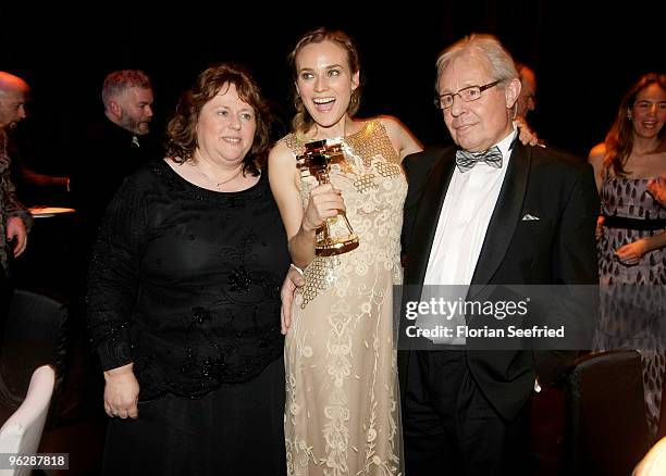 Diane Krueger and her mother Maria-Theresia and Wolfgang Bieneck attend the Goldene Kamera 2010 Award at the Axel Springer Verlag on January 30, 2010...