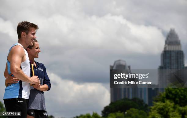 Jake Pinkston of the Colorado School of Mines poses with the champion's trophy following his win in the Men's Pole Vault during the Division II Men's...