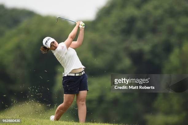 Himawari Ogura of Japan plays her approach shot on the 7th hole during the final round of the Resorttust Ladies at Kansai Golf Club on May 27, 2018...