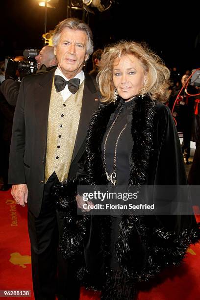 Actor Pierre Brice and his wife Hella attend the Goldene Kamera 2010 Award at the Axel Springer Verlag on January 30, 2010 in Berlin, Germany.