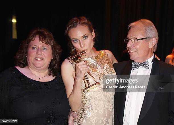 Diane Kruger , her mother Maria-Theresia Heidkrueger with her partner Wolfgang Bieneck attend the Goldene Kamera 2010 Award at the Axel Springer...