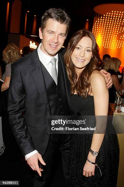 Marcus Lanz and partner Angela Gessmann attend the Goldene Kamera 2010 Award at the Axel Springer Verlag on January 30, 2010 in Berlin, Germany.