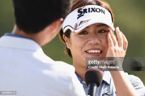 Eri Okayama of Japan is interviewed after winning the Resorttust Ladies at Kansai Golf Club on May 27, 2018 in Miki, Hyogo, Japan.