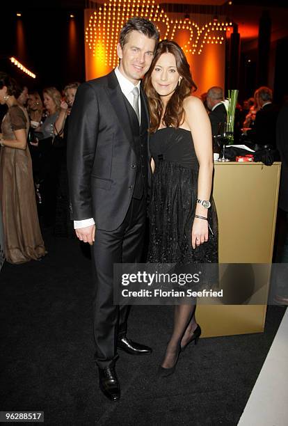 Marcus Lanz and partner Angela Gessmann attend the Goldene Kamera 2010 Award at the Axel Springer Verlag on January 30, 2010 in Berlin, Germany.
