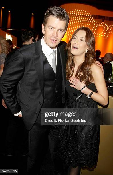 Marcus Lanz and partner Angela Gessmann attend the Goldene Kamera 2010 Award at the Axel Springer Verlag on January 30, 2010 in Berlin, Germany.