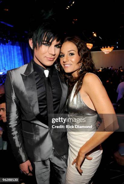 Singer Adam Lambert and songwriter Kara DioGuardi attend the 52nd Annual GRAMMY Awards - Salute To Icons Honoring Doug Morris held at The Beverly...