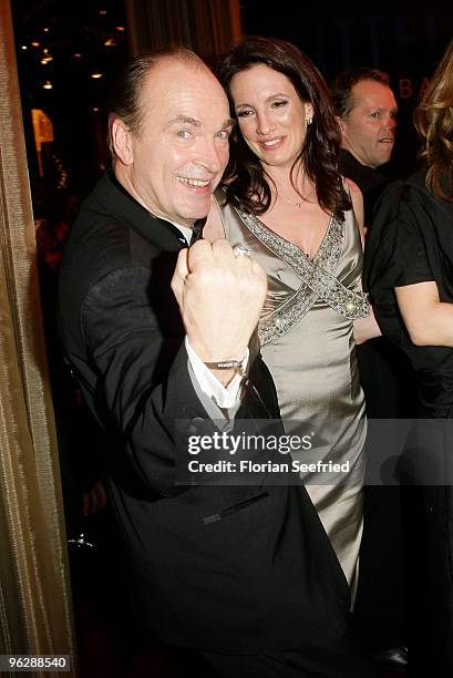 Herbert Knaup and wife Christiane and Anatol Taubmann and Claudia Michelsen attend the Goldene Kamera 2010 Award at the Axel Springer Verlag on...