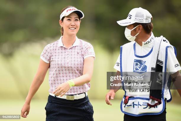 Mami Fukuda of Japan smiles on the 18th green during the final round of the Resorttust Ladies at Kansai Golf Club on May 27, 2018 in Miki, Hyogo,...