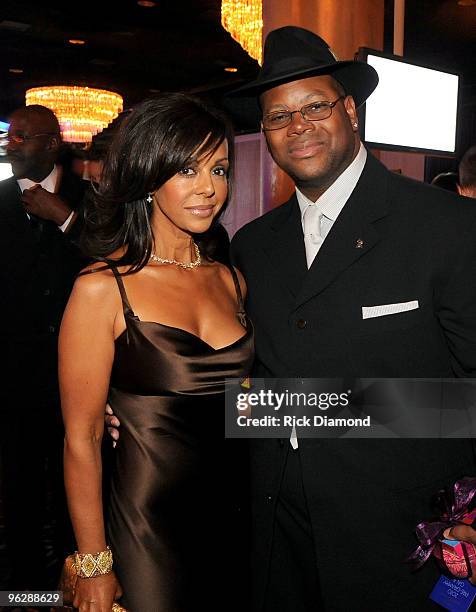 Lisa Harris and producer Jimmy Jam attends\ the 52nd Annual GRAMMY Awards - Salute To Icons Honoring Doug Morris held at The Beverly Hilton Hotel on...