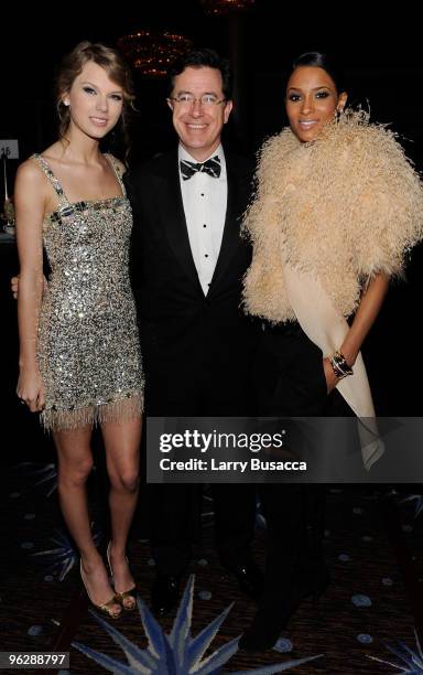 Musician Taylor Swift, TV personality Stephen Colbert and singer Ciara during the 52nd Annual GRAMMY Awards - Salute To Icons Honoring Doug Morris...