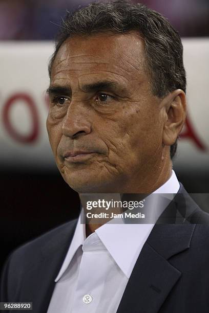 Head coach Jose Luis Real of Chivas Guadalajara looks on during a Mexican championship 2010 Bicentenario match between Chivas Guadalajara and...