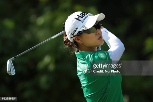 Minjee Lee of Australia tees off on the 7th tee during the third round of the LPGA Volvik Championship at Travis Pointe Country Club, Ann Arbor, MI,...