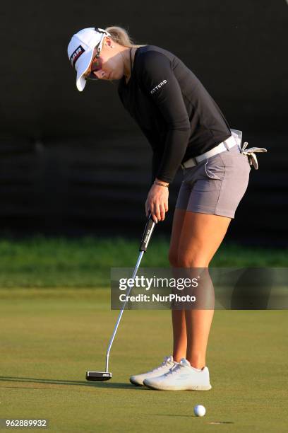 Jodi Ewart Shadoff of North Yorkshire, England putts on the 18th green during the third round of the LPGA Volvik Championship at Travis Pointe...