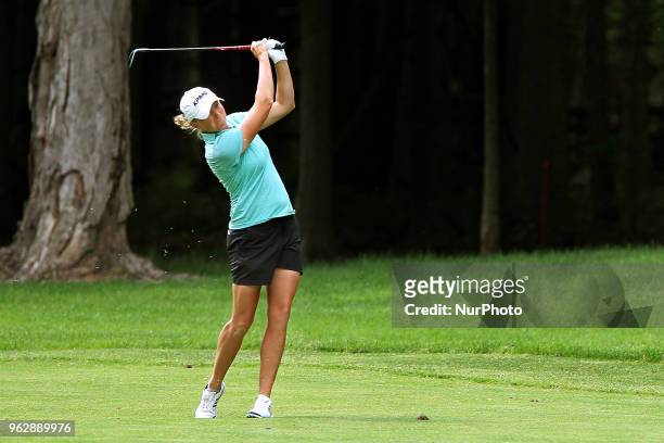 Stacy Lewis of The Woodlands, Texas follows her shot from the fairway to the 4th green during the third round of the LPGA Volvik Championship at...