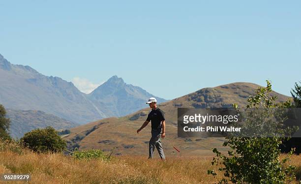 Matthew Griffin of Australia walks up to the 15th tee during day four of the New Zealand Open at The Hills Golf Club on January 31, 2010 in...