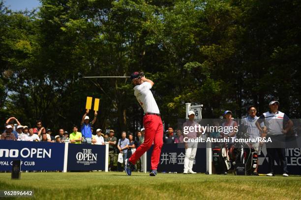 Brendan Jones of Australia hits his tee shot on the 16th hole during the final round of the Mizuno Open at the Royal Golf Club on May 27, 2018 in...