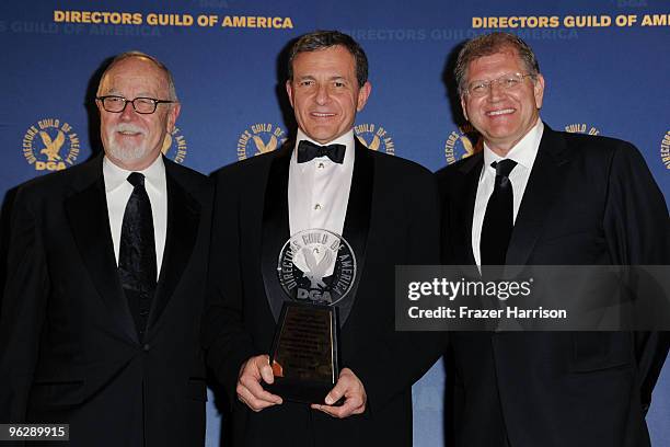 President and CEO of The Walt Disney Company Robert Iger , winner of the Honorary Life Membership, poses in the press room with director Gil Cates...