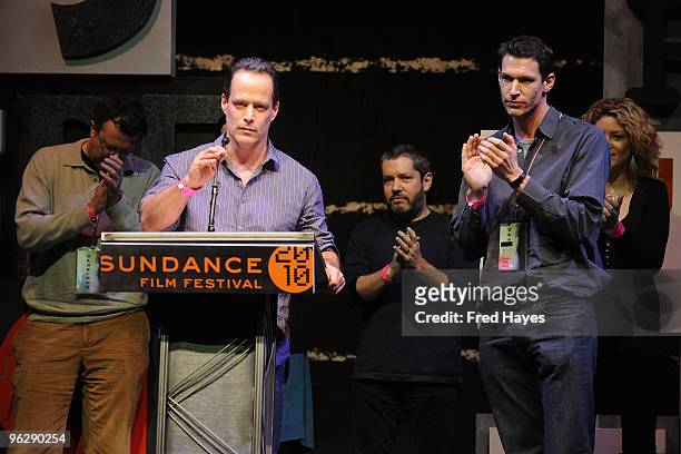 Directors Sebastian Junger and Tim Hetherington accept the Grand Jury Prize for Documentary Film for "Restrepo" onstage at the Awards Night Ceremony...