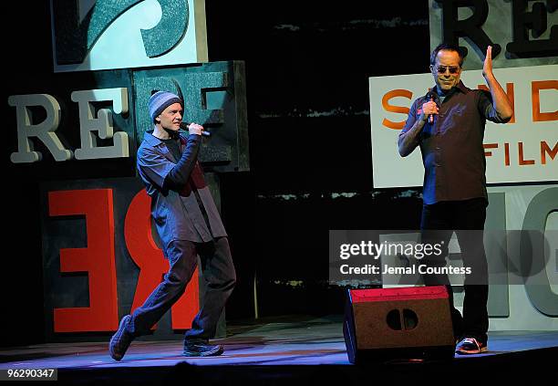 Host David Hyde Pierce and Sundance Film Festival Director John Cooper perform onstage at the Awards Night Ceremony during the 2010 Sundance Film...