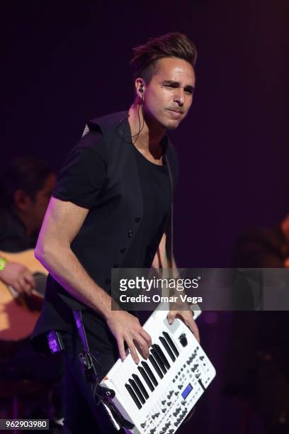 Mexican Keyboard player Alejandro "Midi" Ortega of Electronic band Moenia performs during the Belanova and Moenia Concert as part of the 'Fantom' USA...
