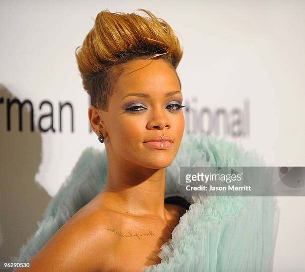 Singer Rihanna arrives at the 52nd Annual GRAMMY Awards - Salute To Icons Honoring Doug Morris held at The Beverly Hilton Hotel on January 30, 2010...