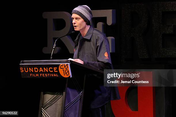 Host David Hyde Pierce speaks onstage at the Awards Night Ceremony during the 2010 Sundance Film Festival at Racquet Club on January 30, 2010 in Park...