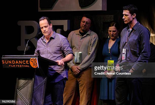Directors Sebastian Junger and Tim Hetherington accept the Grand Jury Prize for Documentary Film for "Restrepo" onstage at the Awards Night Ceremony...