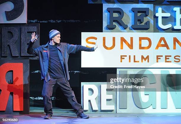 Host David Hyde Pierce speaks onstage at the Awards Night Ceremony during the 2010 Sundance Film Festival at Racquet Club on January 30, 2010 in Park...