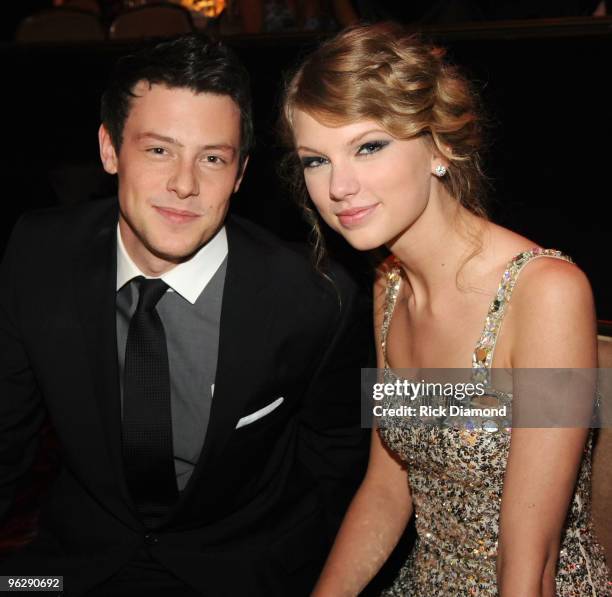 Actor Cory Monteith and singer Taylor Swift attend the 52nd Annual GRAMMY Awards - Salute To Icons Honoring Doug Morris held at The Beverly Hilton...