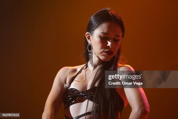 Mexican singer-songwriter Denisse Guerrero Flores of the electropop band Belanova performs during the Belanova and Moenia Concert as part of the...