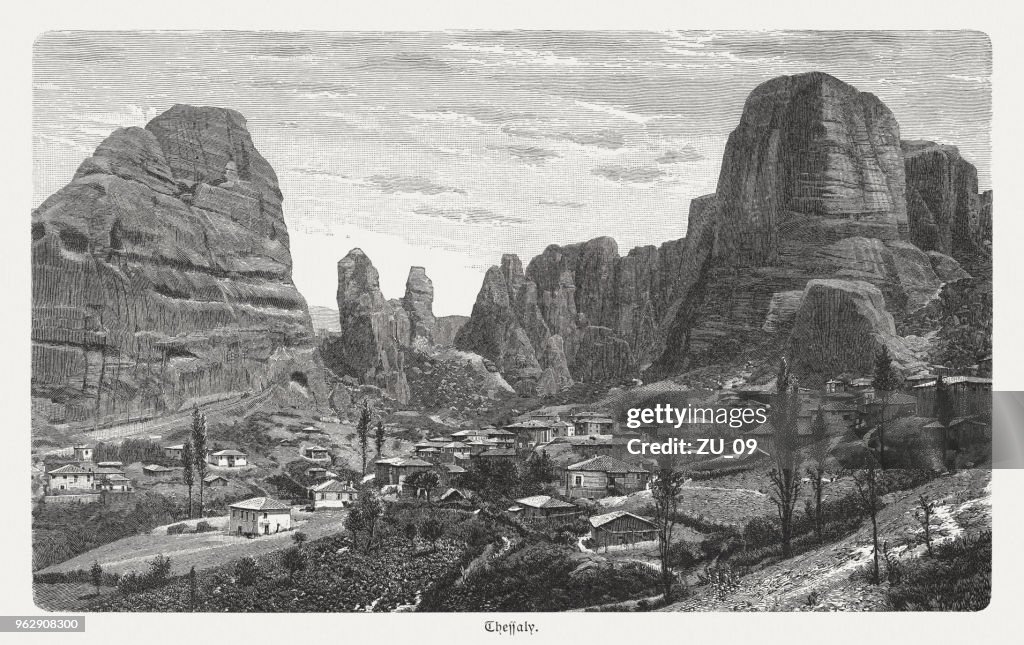 Kastraki village, Thessaly, Greece, wood engraving, published in 1897