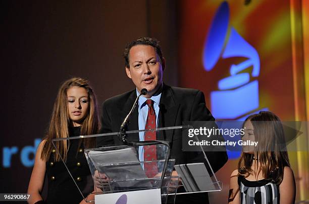 Alexa Darin, Dodd Darin and Olivia Darin accept the Lifetime Achievement Award on behalf of the late Bobby Darren at the 52nd Annual GRAMMY Awards...