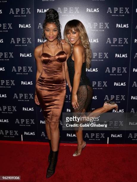Actress Ajiona Alexus and actress/singer Serayah attend the grand opening of Apex Social Club at the Palms Casino Resort on May 27, 2018 in Las...