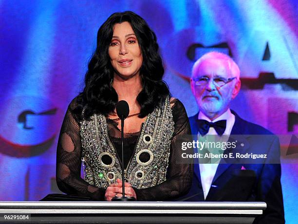 Singer Cher presents the Lifetime Achievement Award for Norman Jewison onstage during the 62nd Annual Directors Guild Of America Awards at the Hyatt...