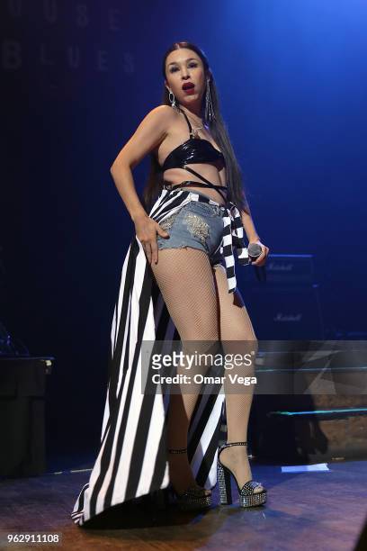 Mexican singer-songwriter Denisse Guerrero Flores of the electropop band Belanova performs during the Belanova and Moenia Concert as part of the...
