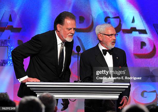 President Taylor Hackford present Director Norman Jewison the Lifetime Achievement Award onstage during the 62nd Annual Directors Guild Of America...