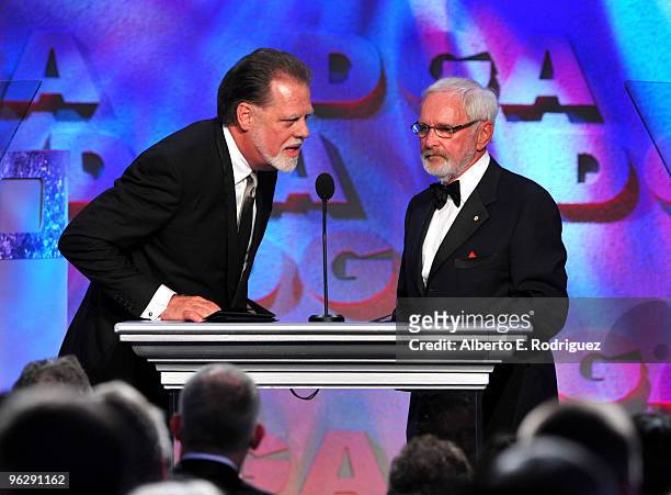 President Taylor Hackford present Director Norman Jewison the Lifetime Achievement Award onstage during the 62nd Annual Directors Guild Of America...