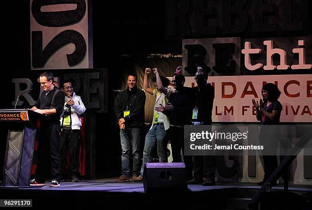 Sundance Film Festival Director John Cooper speaks onstage with the Shorts Winners at the Awards Night Ceremony during the 2010 Sundance Film...