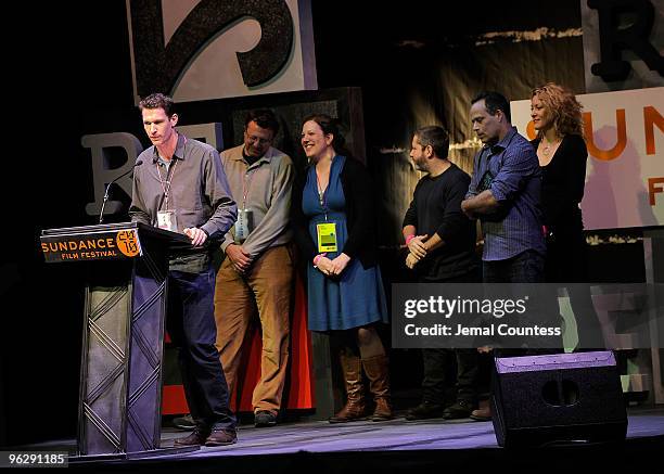 Directors Tim Hetherington and Sebastian Junger accept the Grand Jury Prize for Documentary Film for "Restrepo" onstage at the Awards Night Ceremony...