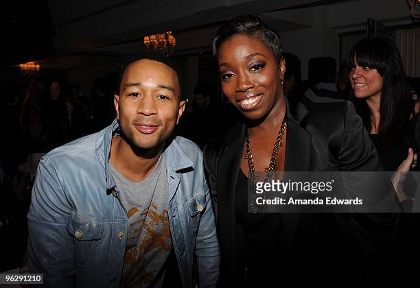 Recording artists John Legend and Estelle attend the Primary Wave Pre-Grammy Party sponsored by Nivea at SLS Hotel on January 30, 2010 in Beverly...