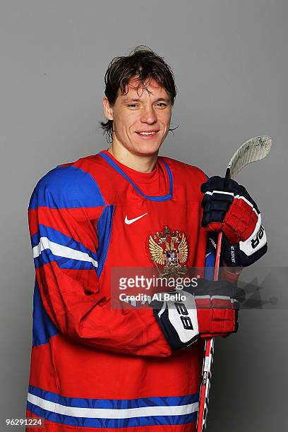 Alexander Semin of the Washington Capitals poses with his Team Russia Olympic Jersey on January 30, 2010 in Arlington, Virginia.