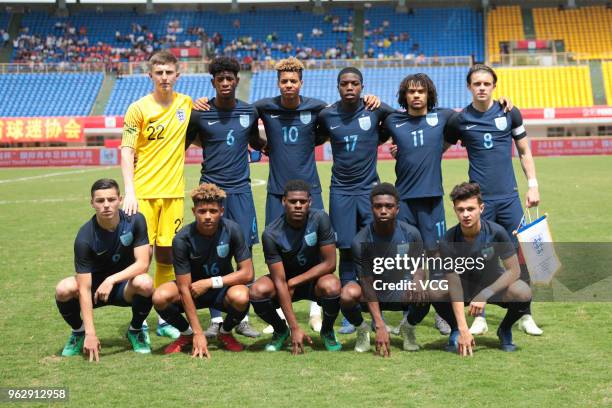 Players of England line up before the 2018 Panda Cup International Youth Football Tournament between Hungary U19 National Team and England U19...