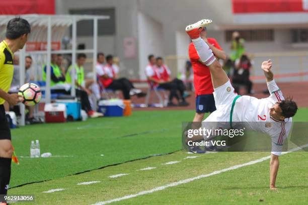 Mate Laszlo Krebsz of Hungary stands on one hand during the 2018 Panda Cup International Youth Football Tournament between Hungary U19 National Team...