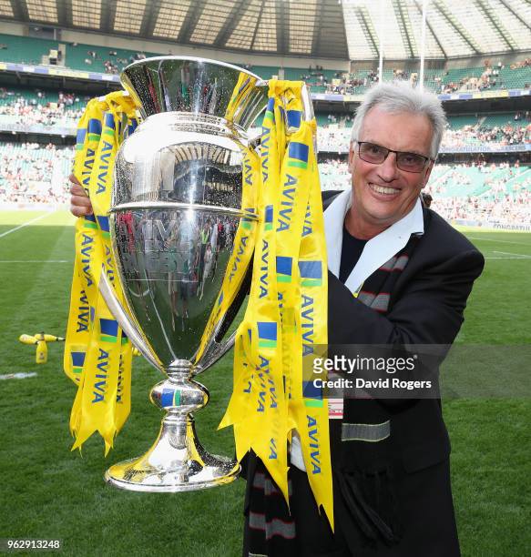 Nigel Wray, owner of Saracens celebrates their victory during the Aviva Premiership Final between Exeter Chiefs and Saracens at Twickenham Stadium on...