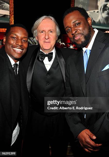 Actor Tyrese Gibson, Director James Cameron and Entertainment promoter Charlie Mack in the audience during the 62nd Annual Directors Guild Of America...