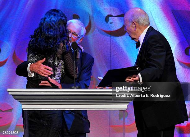 Singer Cher, Director Norman Jewison and host Carl Reiner speak onstage during the 62nd Annual Directors Guild Of America Awards at the Hyatt Regency...