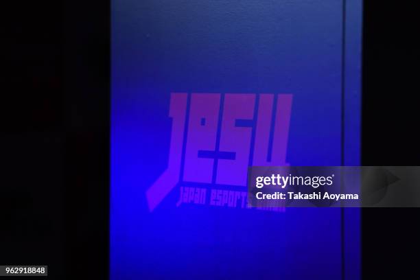 Japan esports Union logo is seen during the eSports Asian Games Japan Qualifying at LFS Ikebukuro on May 27, 2018 in Tokyo, Japan. ESports is...