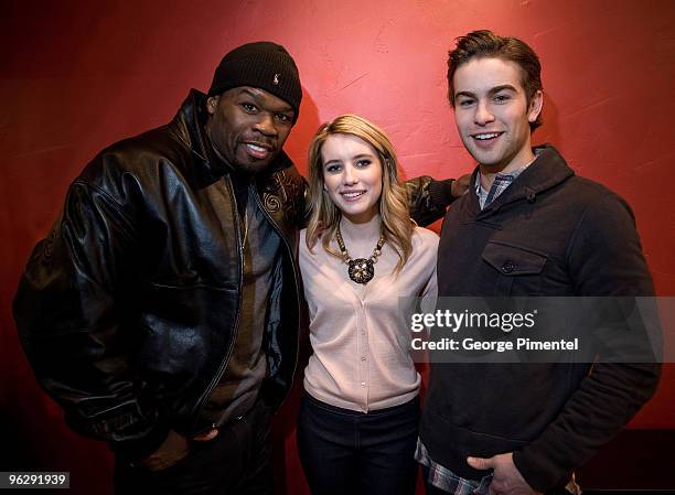 Actors Emma Roberts, Curtis "50 Cent" Jackson and Chace Crawford attend the "Twelve" portraits session at Silver Queen Gallery on January 29, 2010 in...